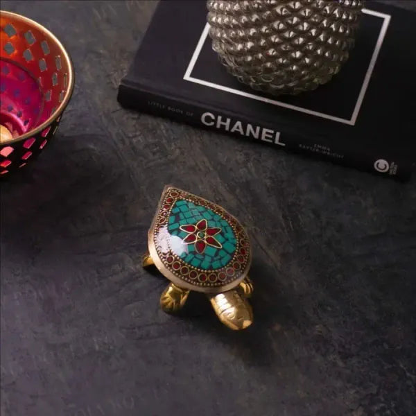 Floral Wish Fulfilling Brass Tortoise